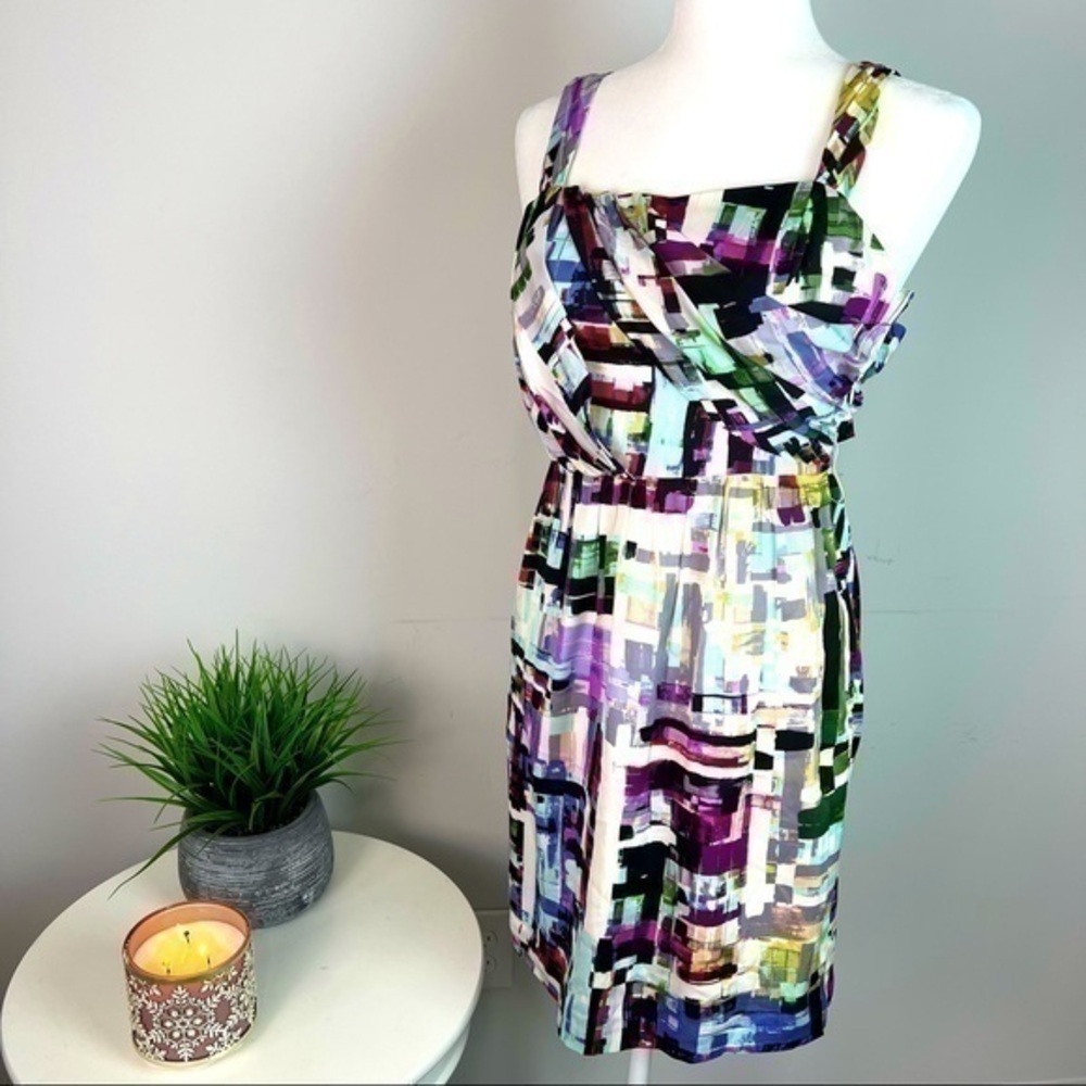 Ali Ro womens 4 abstract colorblock drape 100% silk sleeveless dress
